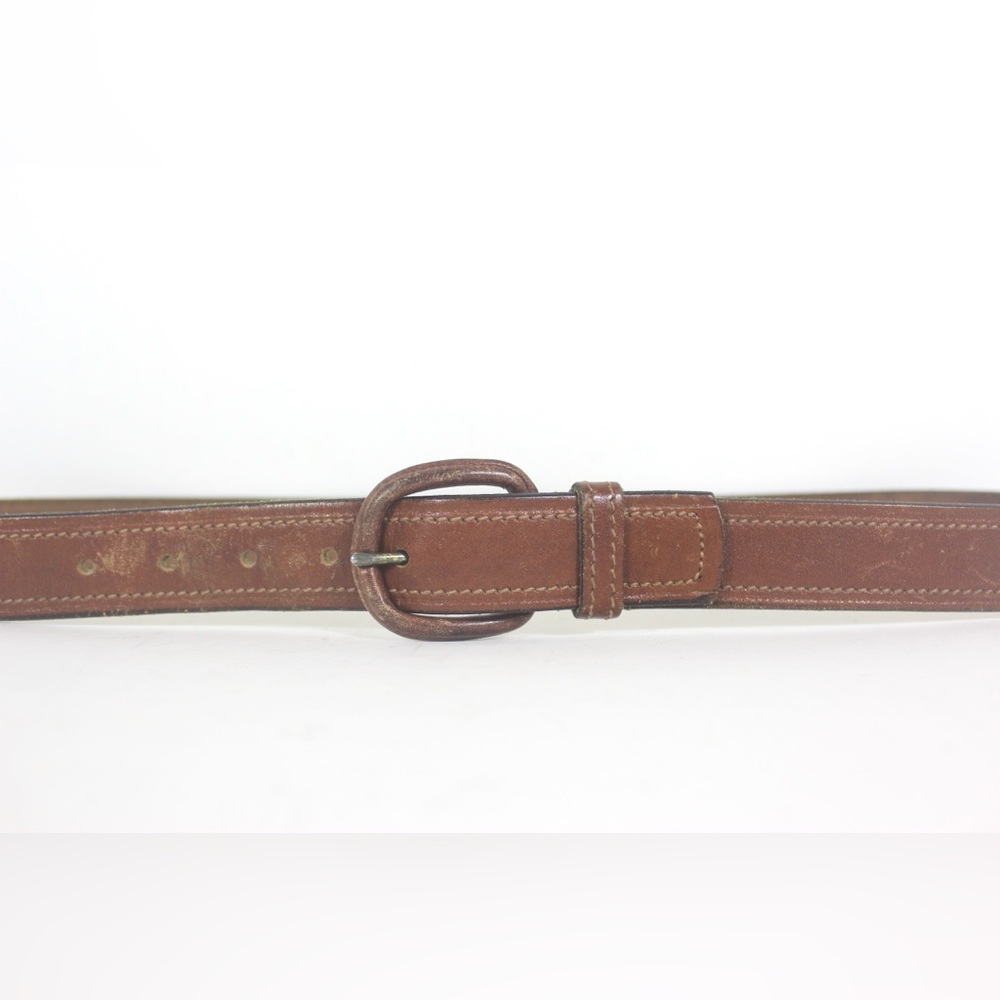 Cognac Brown Leather Belt with Self Covered Leather Buckle Distressed